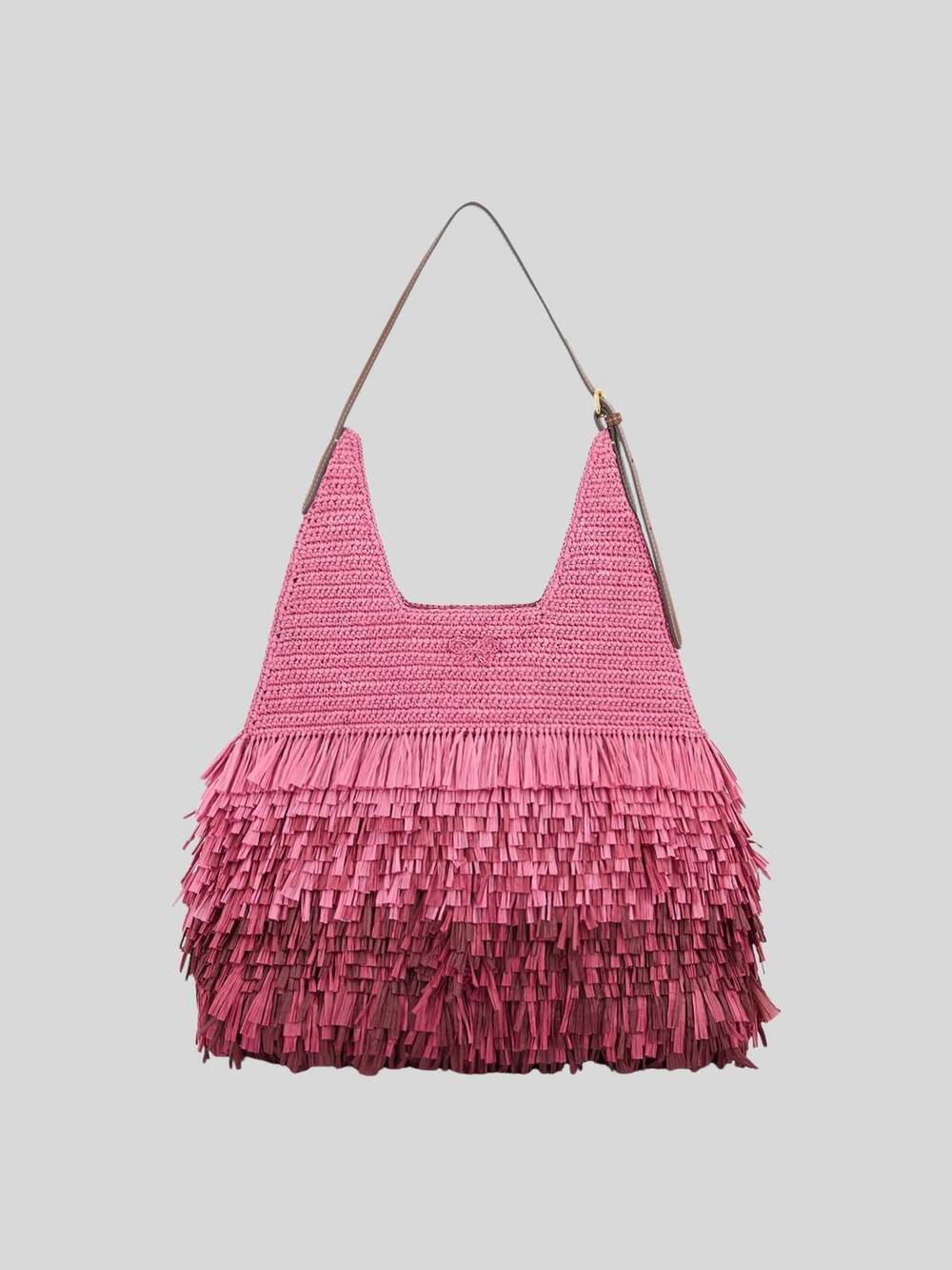 NEW ANYA HINDMARCH women's bow hobo bag shag in bubblegum raffia